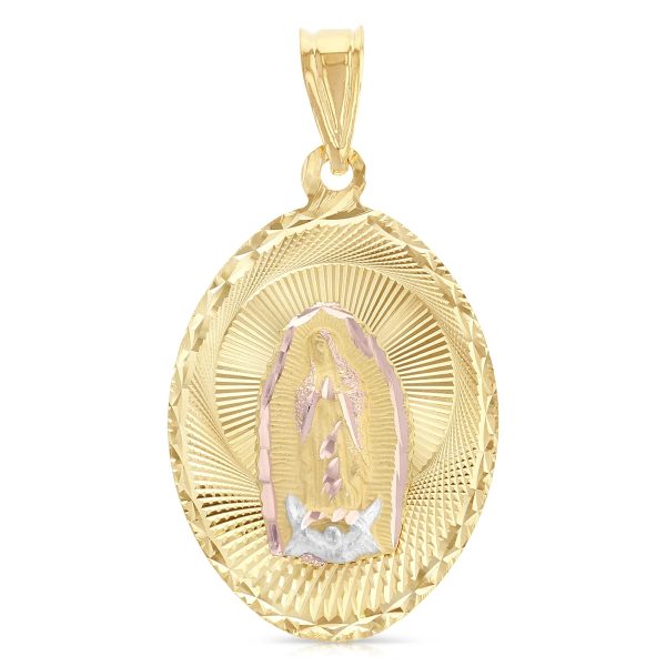 14k gold diamond cut guadalupe stamp religious pendant