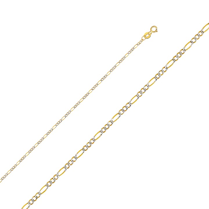 14k Gold 1.8mm Figaro 3+1 White Pave Chain